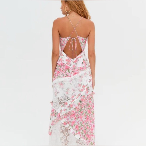 Cottage Floral Lace Trim Dress - Picture 3 of 5